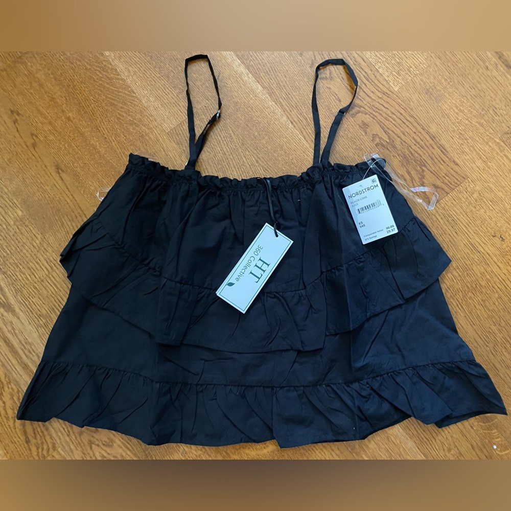 Brand New HT360 Collective Tiered Ruffle Cotton Camisole Black Size XS